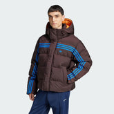 Adidas Premium Puffer Jacket Men's worn by a model showing the fit and comfort